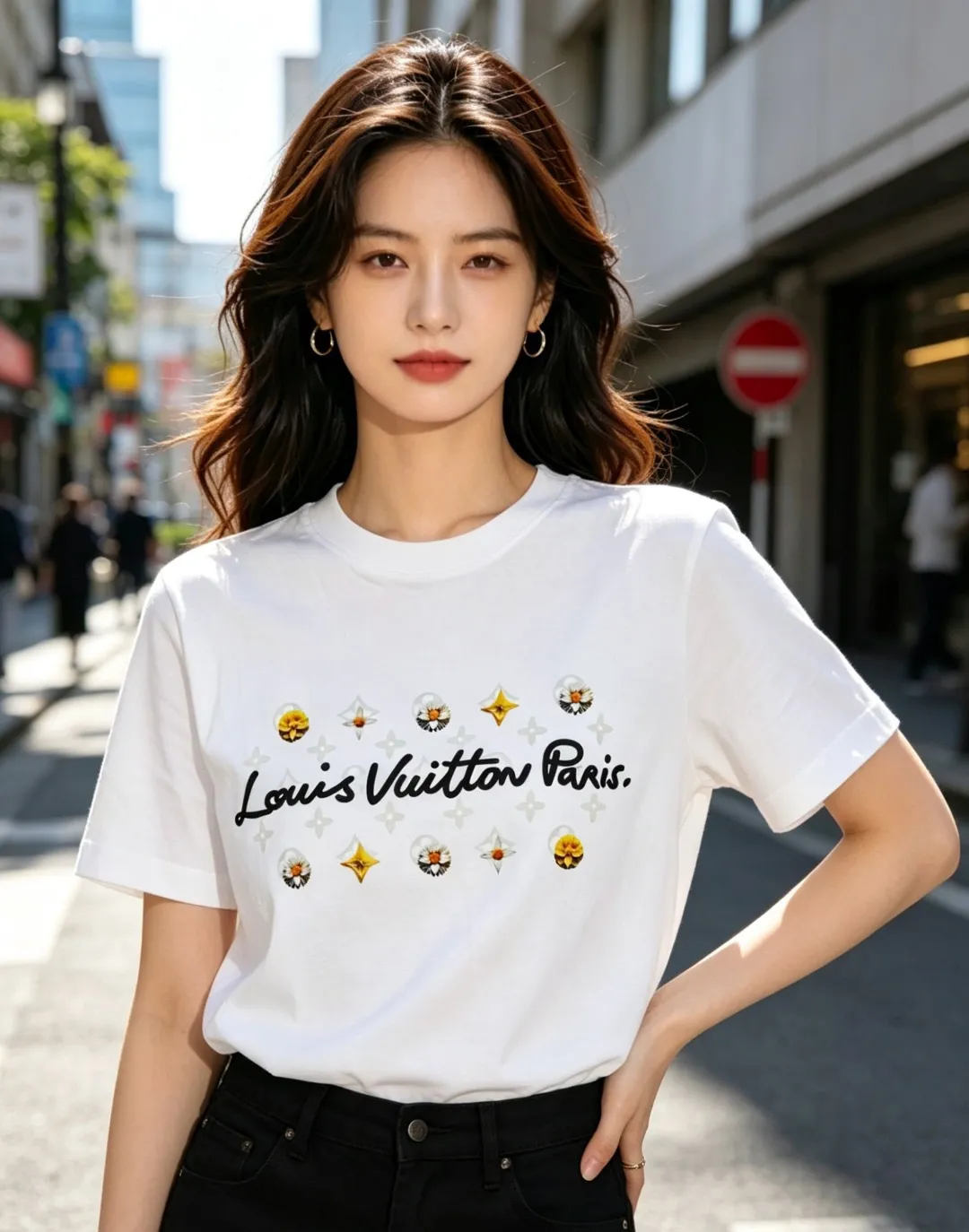 Louis Vuitton/Louis Vuitton 26ss daisy letter print short sleeves